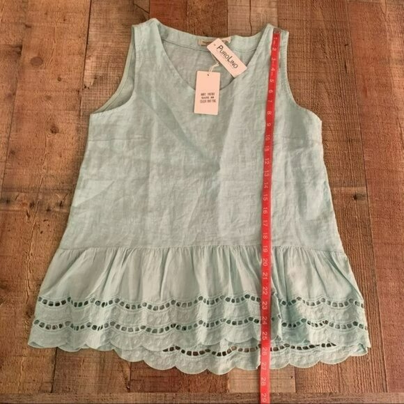 Valentina Naldi womens size medium linen blue tank top with eyelet lace ruffle - Picture 3 of 11